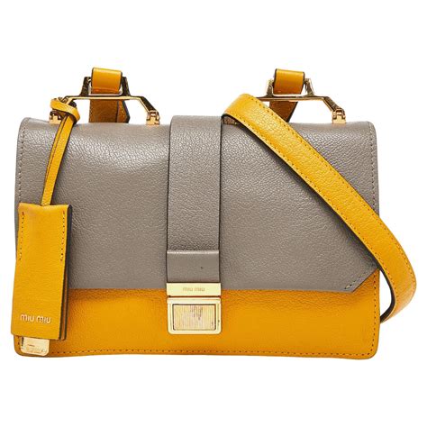 Miu Miu Mustard/grey Madras Leather Bandoliera Crossbody Bag